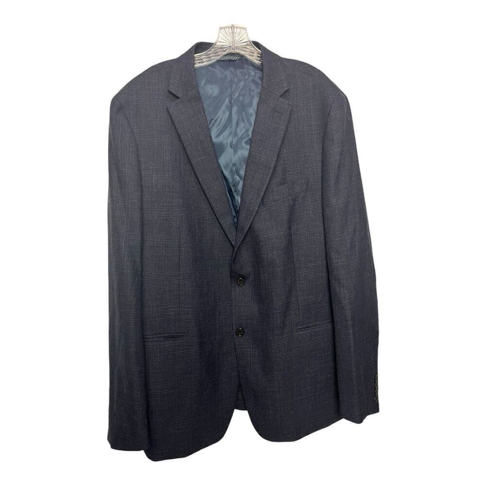 Ralph Lauren Blue Plaid Blazer Wool Poly Linen Blend Men 48L Check Sport Coat